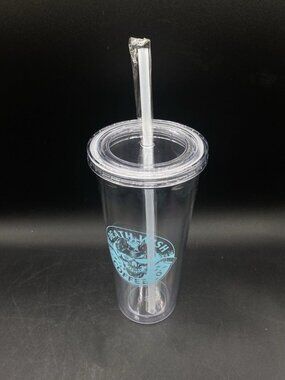 Death Wish Coffee Clear Large Plastic Tumbler With Straw NEW